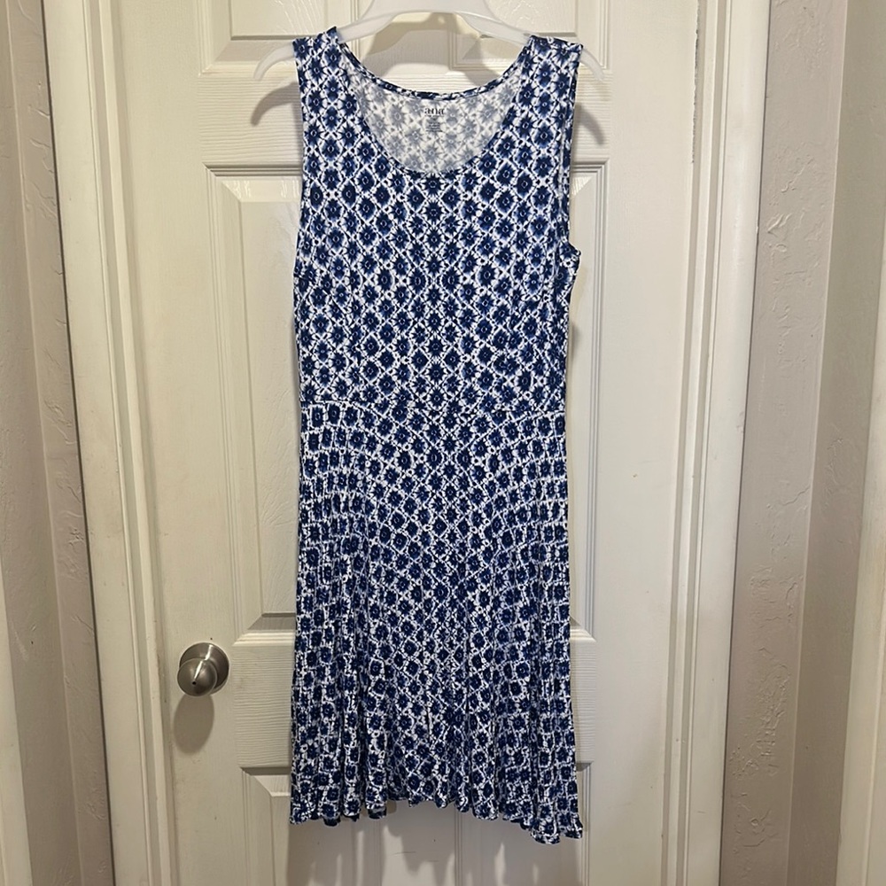 a.n.a Blue and White Midi Sundress with Scoop Neck